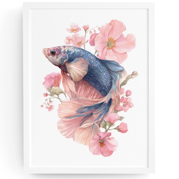 Creative Path Studios Other - Watercolor Betta Fish with Flowers Wall Art Print Unframed - Enchanting Aquatic